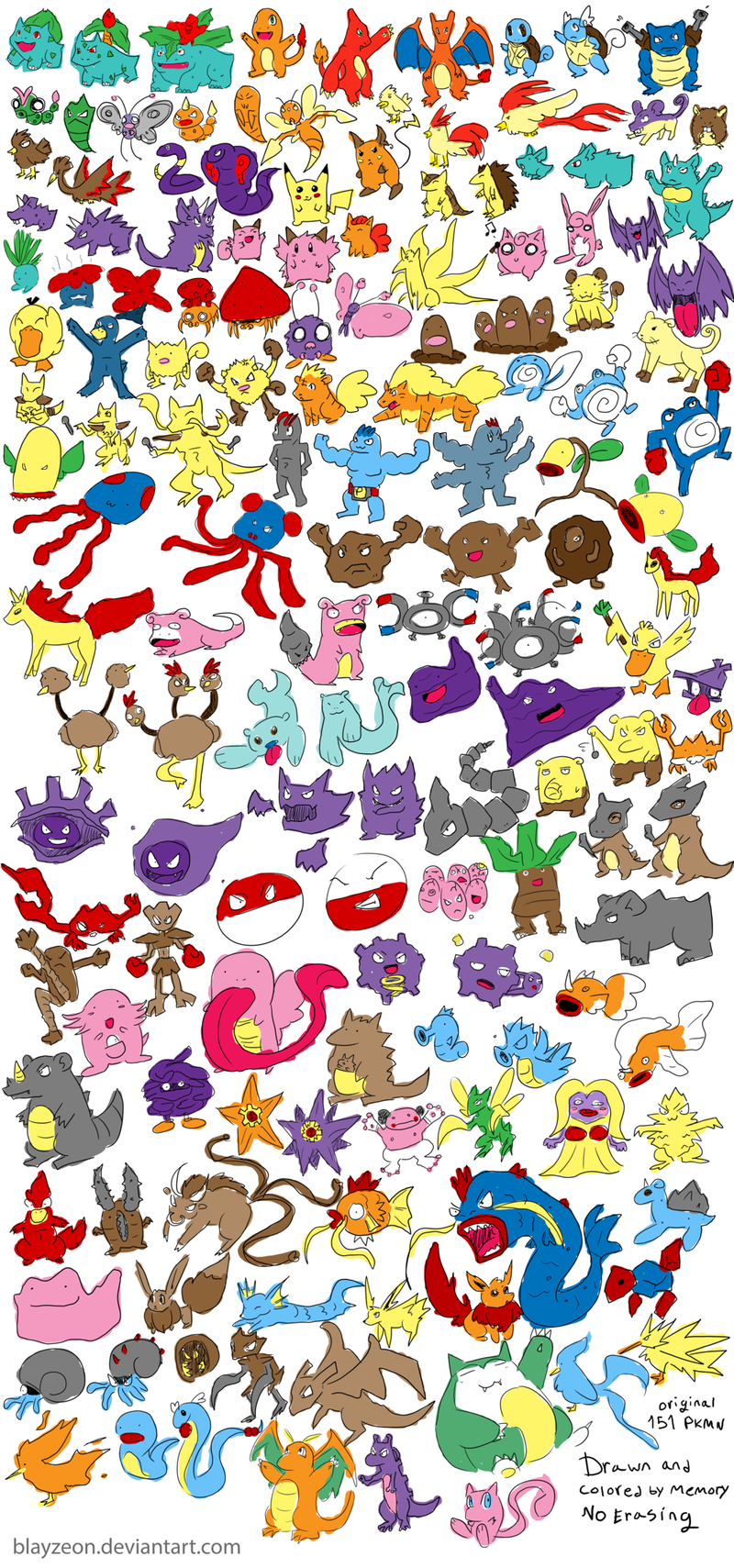 Illustration for article titled The Original 151 Pokemon, Drawn From Memory, Without Erasing